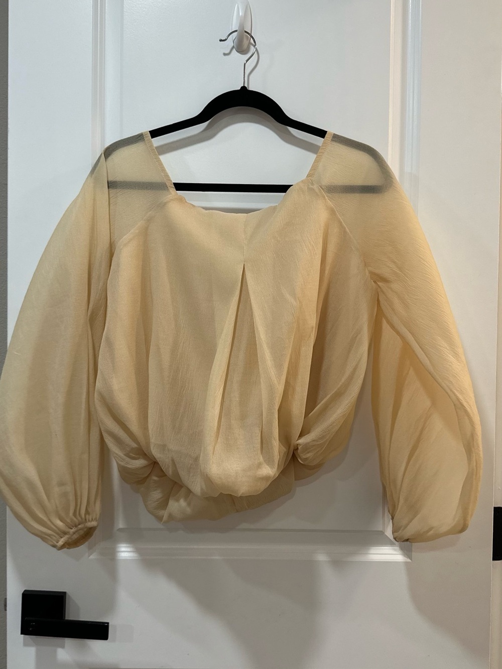 Light Beige Sheer Balloon Sleeve Women's Top